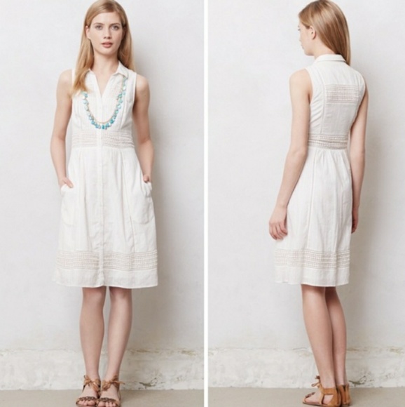 Anthropologie Dresses & Skirts - Maeve Swiss Dot White Shirtdress